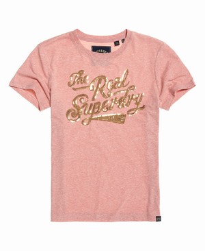 Superdry The Real Glitter Sequin Női Pólók Rózsaszín/Fehér | OBNQC2196